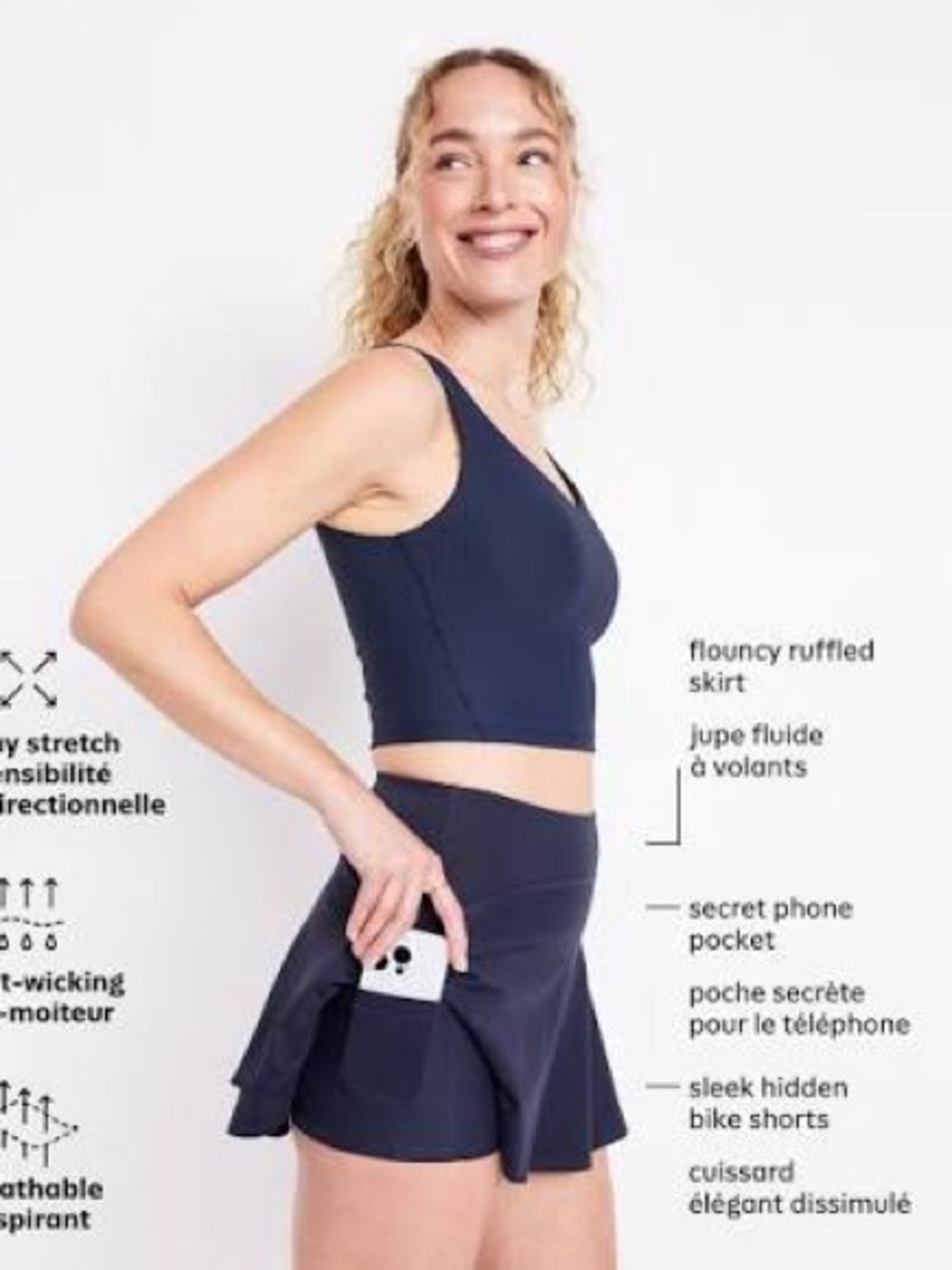 Navy Athletic Crop Top and Skirt & Shorts Set